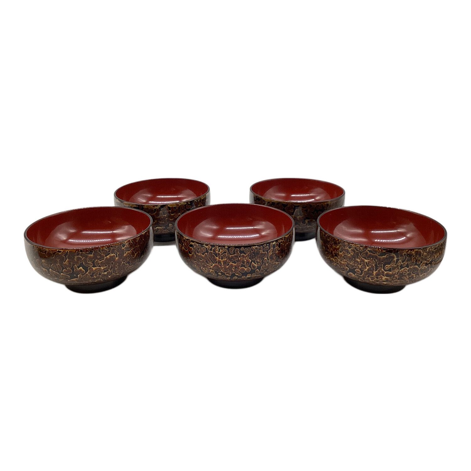 会津塗 (アイヅヌリ) 金虫喰い 御汁椀 漆器の山田 5Pセット