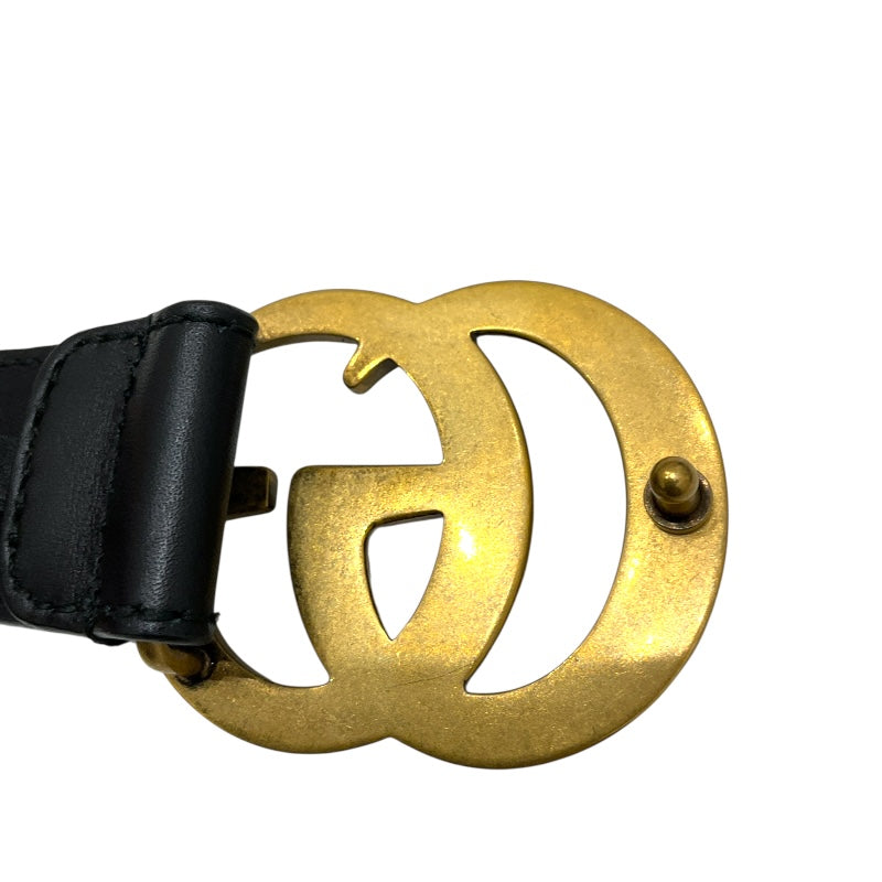 グッチ GUCCI ﾀﾞﾌﾞﾙG ｽﾘﾑﾍﾞﾙﾄ 70cm 414516 ブラック/ゴールド金具 ﾚｻﾞｰ