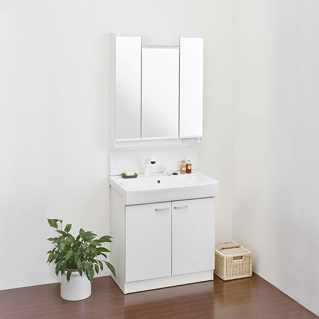 リフレスタンド W750 洗面化粧台 セット 3面鏡 ホワイト シャワー水栓