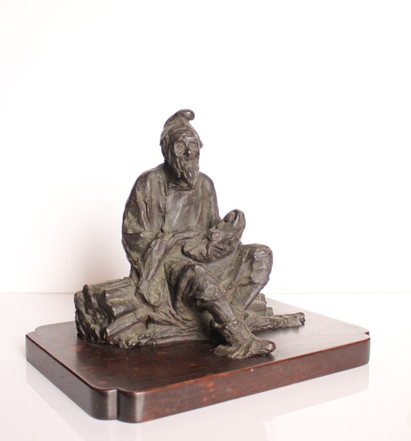 朝倉文夫実兄 渡辺長男 【翁と赤子】ブロンズ像 S3032｜骨董店 のびる