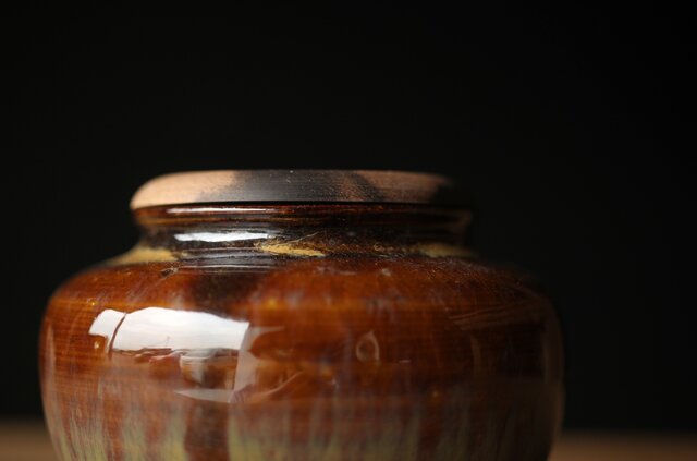 十三代 亀井味楽 高取茶入 十四代識箱 P325｜骨董店 のびる 古美術