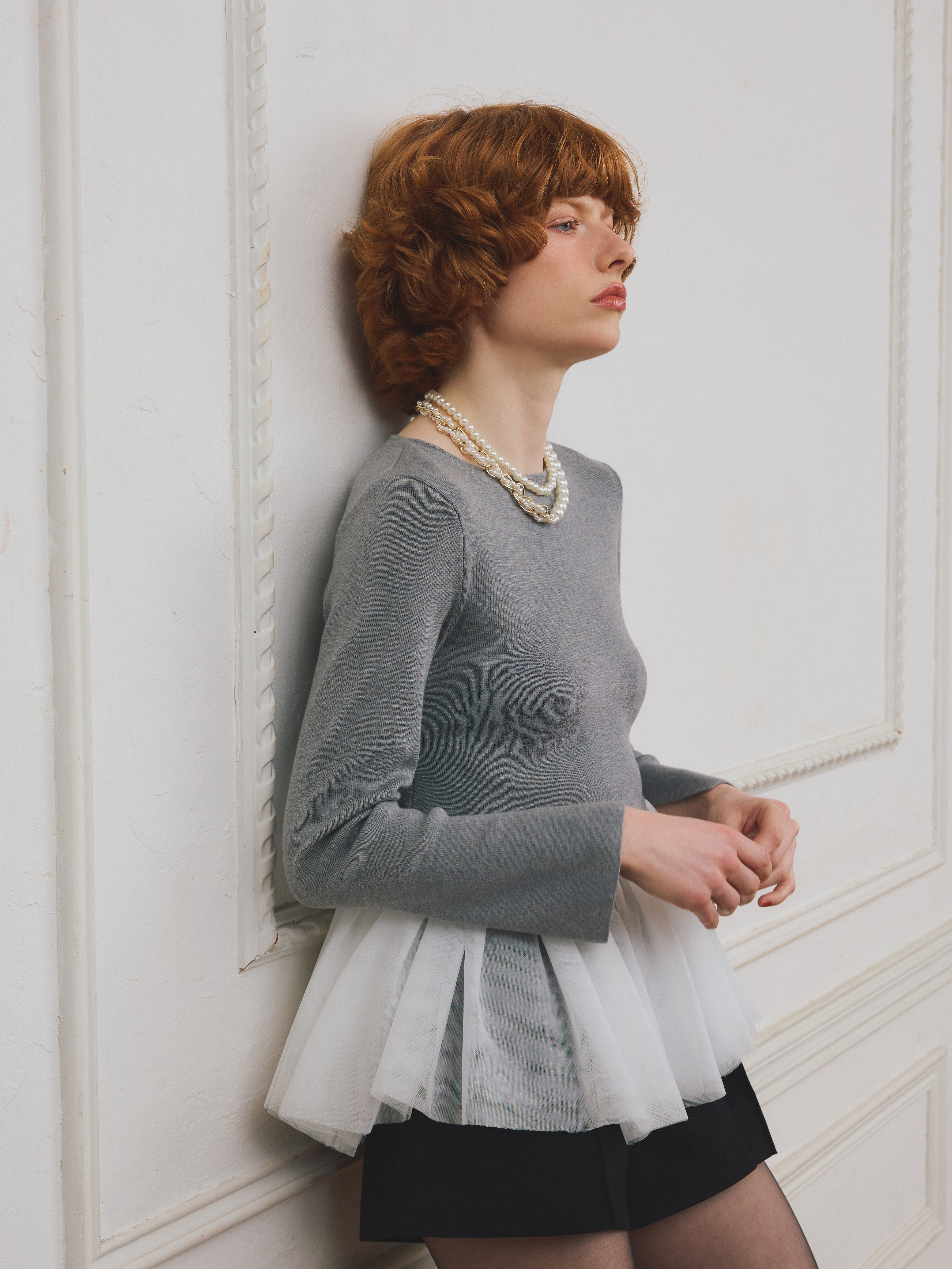 PRE ORDER】チュールペプラムニットプルオーバー