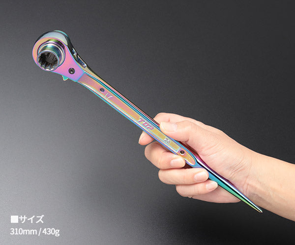 TOP 限定色 特別仕様品 両口ラチェットレンチイオンプレーティング虹色