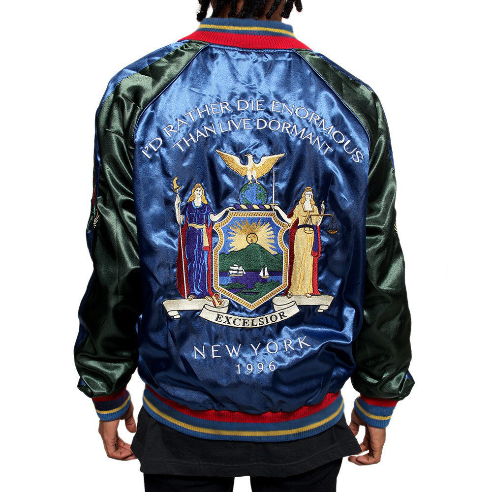 New York 90's Satin Embroidery Bomber Souvenir Jacket – Entree
