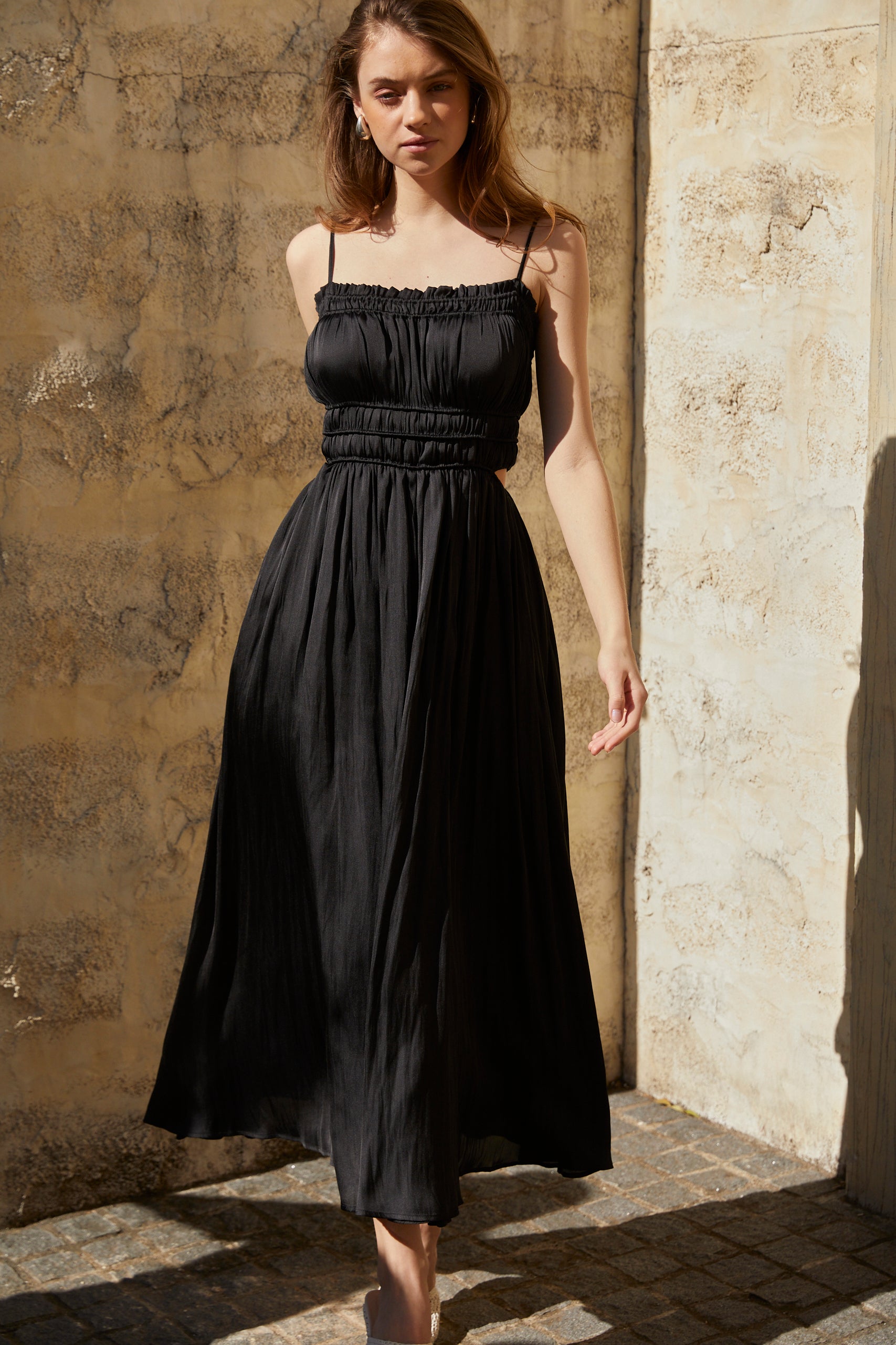 Julia Satin Long Dress -BLK- – Estella.K