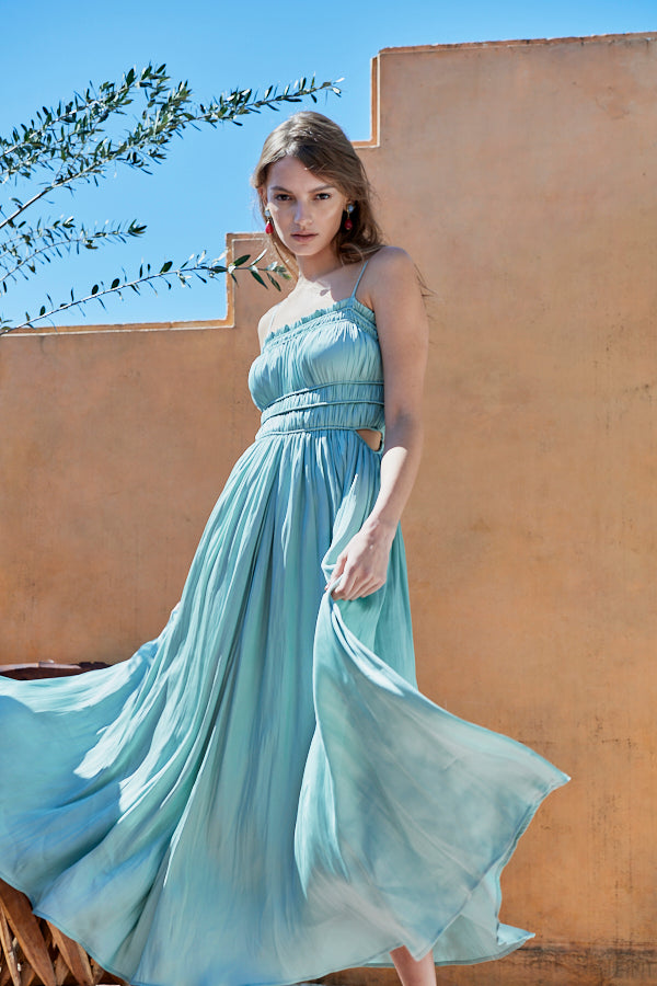 Julia Satin Long Dress -Mint- – Estella.K