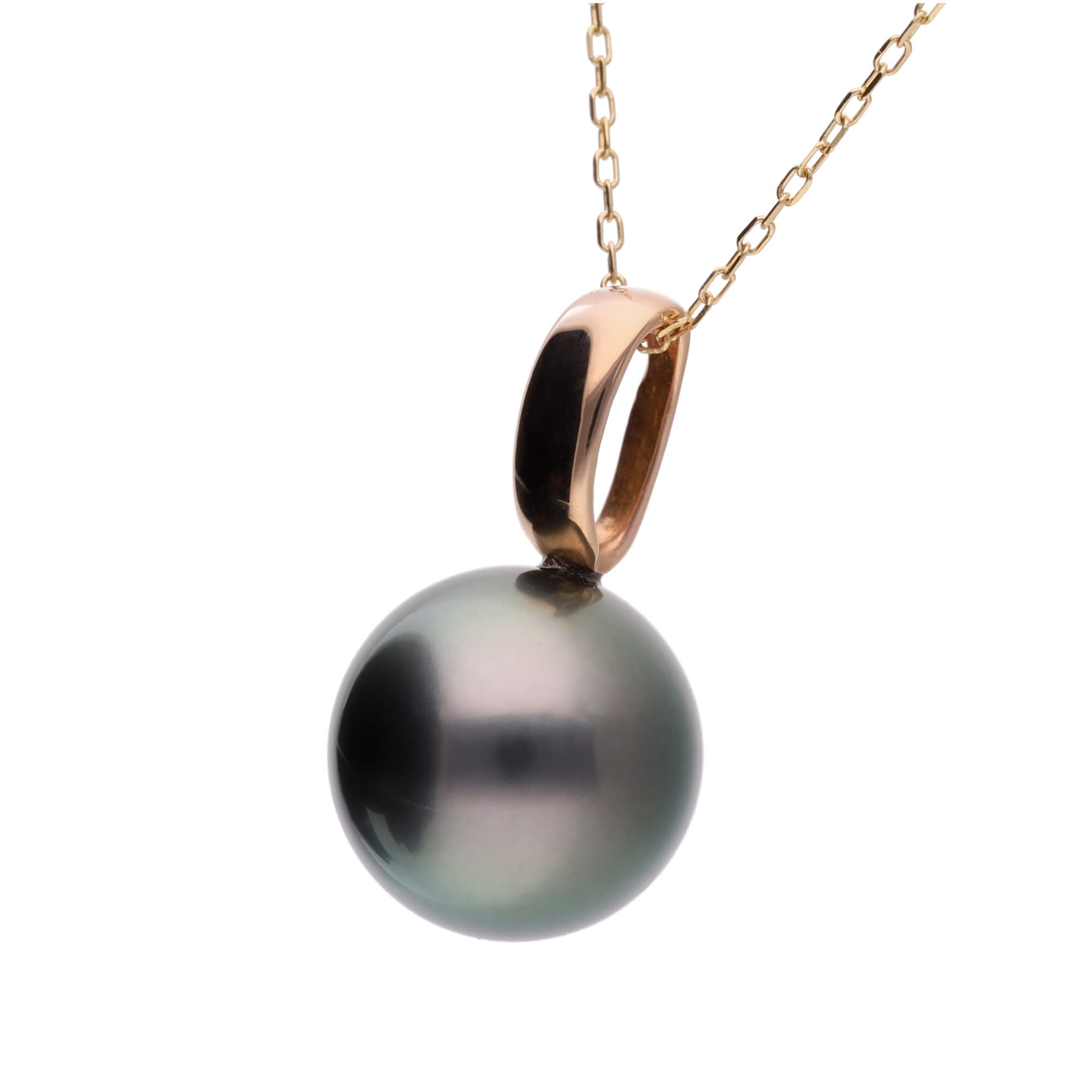 響】ブラックパール ピンクゴールド ペンダント｜無調色 黒蝶真珠