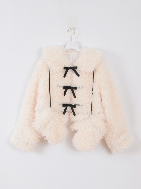 ミトン付きリボンファーコート｜evelyn（エブリン）公式通販サイト