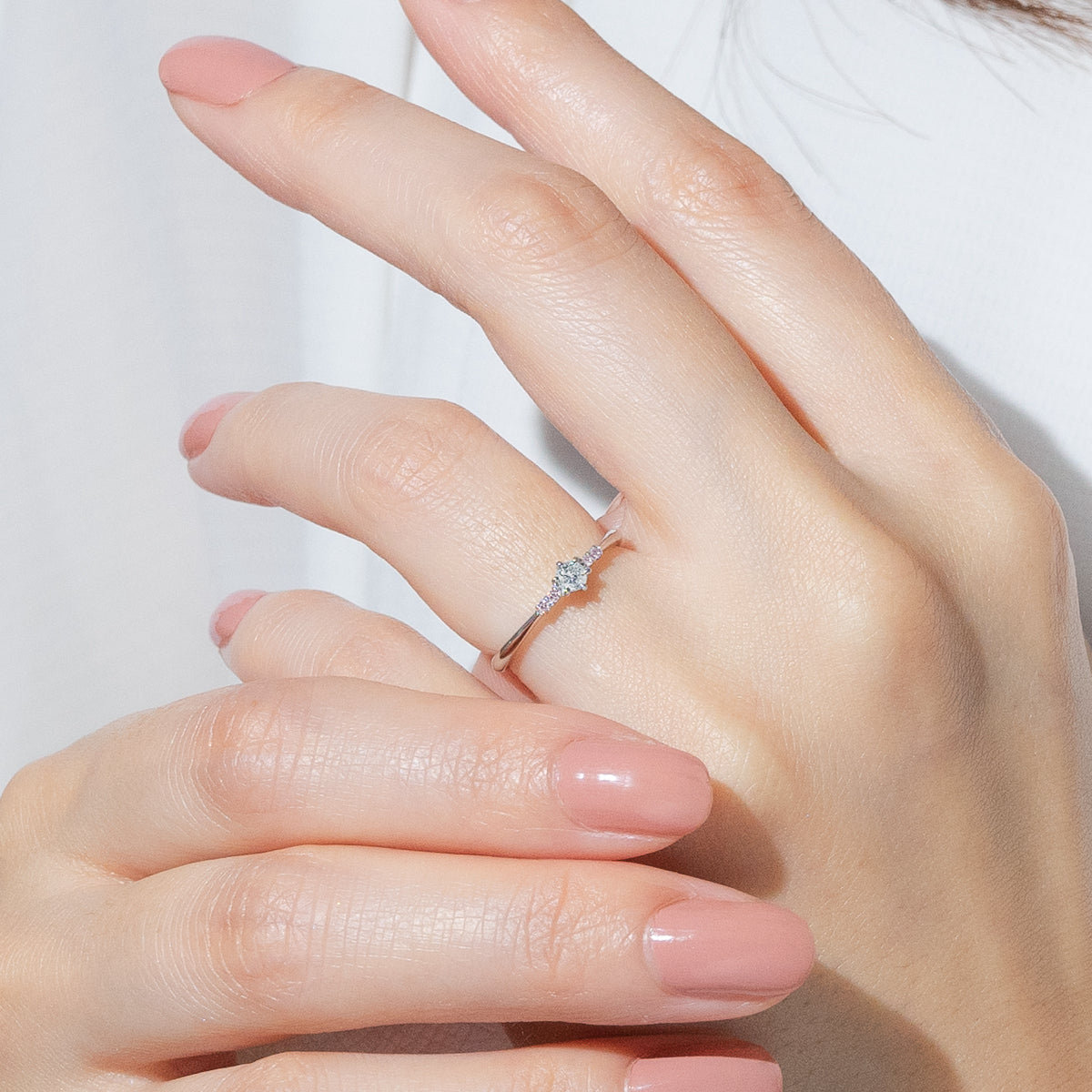 ピンクダイヤモンドリング 0.1ct-up PT900 プラチナ 6本爪留め ピンク