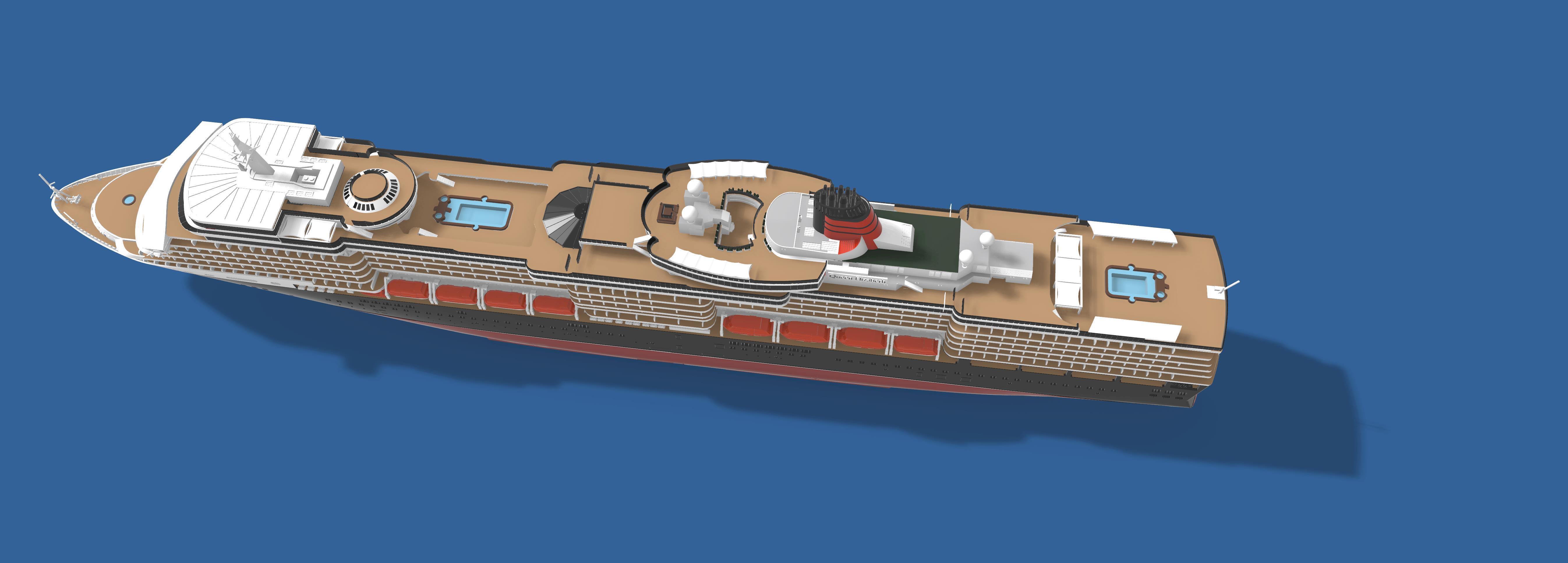 👸 MS Queen Elizabeth, Cunard cruise ship printable model・ STL