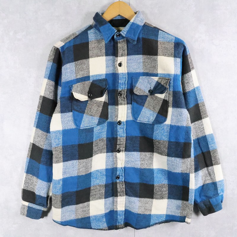 60s 60年代 長袖 ブロックチェック柄 バッファローチェック柄 青