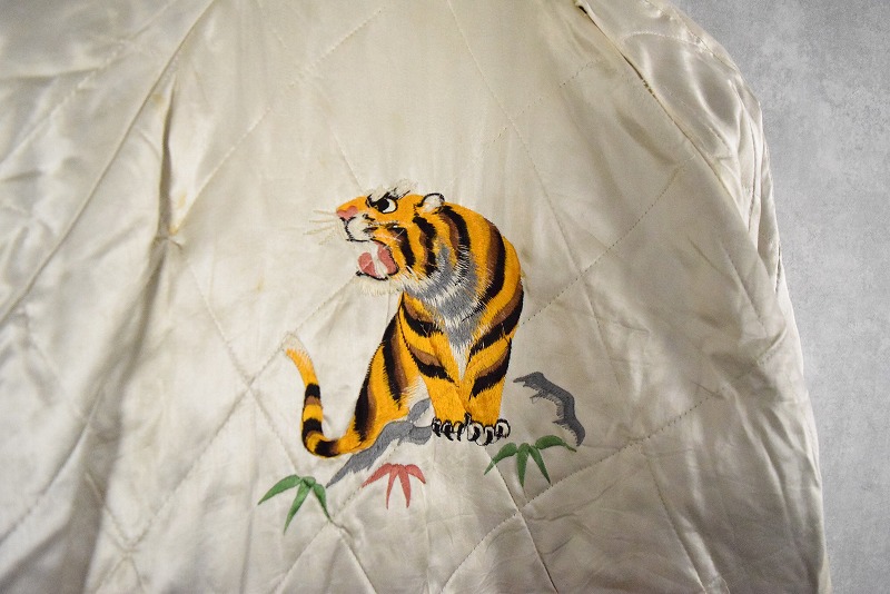 50年代 50s ベロア リバーシブル スカジャン 虎 刺繍 ブラック