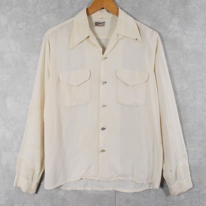 開襟シャツ ループカラー 長袖 50s 50年代 白 ホワイト │ヴィテージ