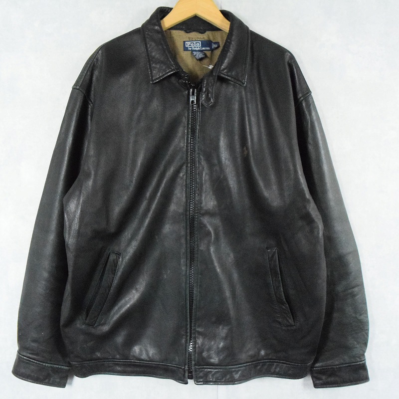 ポロラルフローレン ロゴ刺繍 革ジャン 本革 黒 ブラック チンスト付き