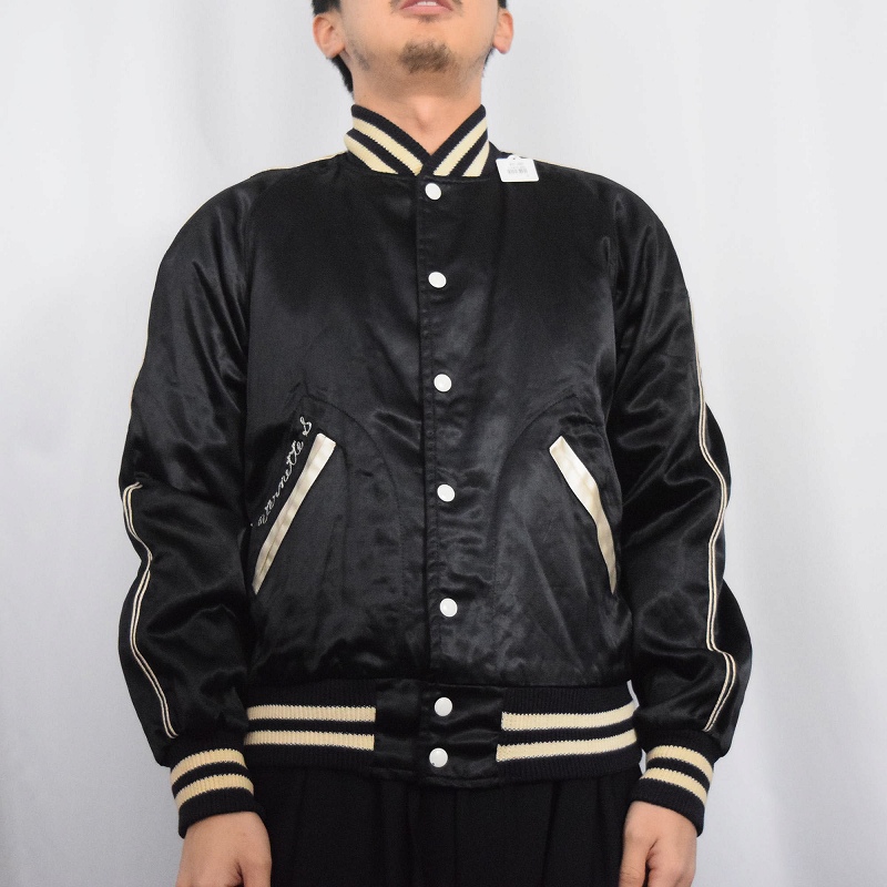 60s 60年代 ナイロン 黒 ブラック ジャケット フェルトワッペン付き