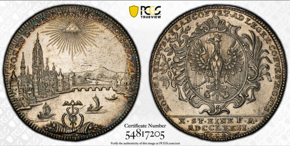 SOLD】1722年 ドイツ🇩🇪 フランクフルト ターラー銀貨 PCGS MS62 都市