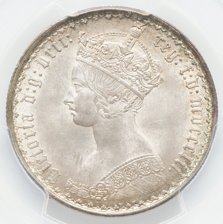 SOLD】1852年 英国 ヴィクトリア女王 ゴシックフローリン銀貨 MS63 R5