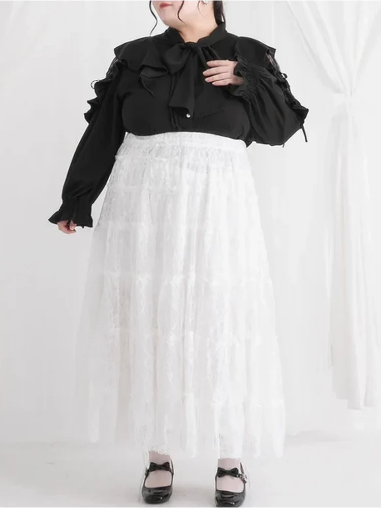 ブラック レースティアードロングスカート【4L-6L】 | フォーエル公式通販