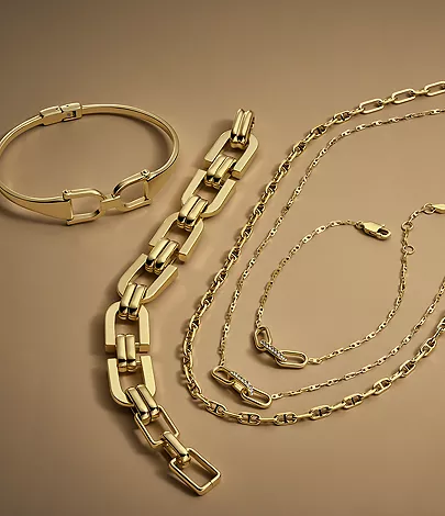 HERITAGE D-LINK ゴールドトーン ステンレススチール チェーン