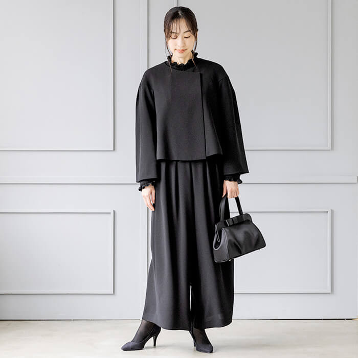 洗える｜ノーカラーのボレロジャケット M・ブラック｜東京ソワール