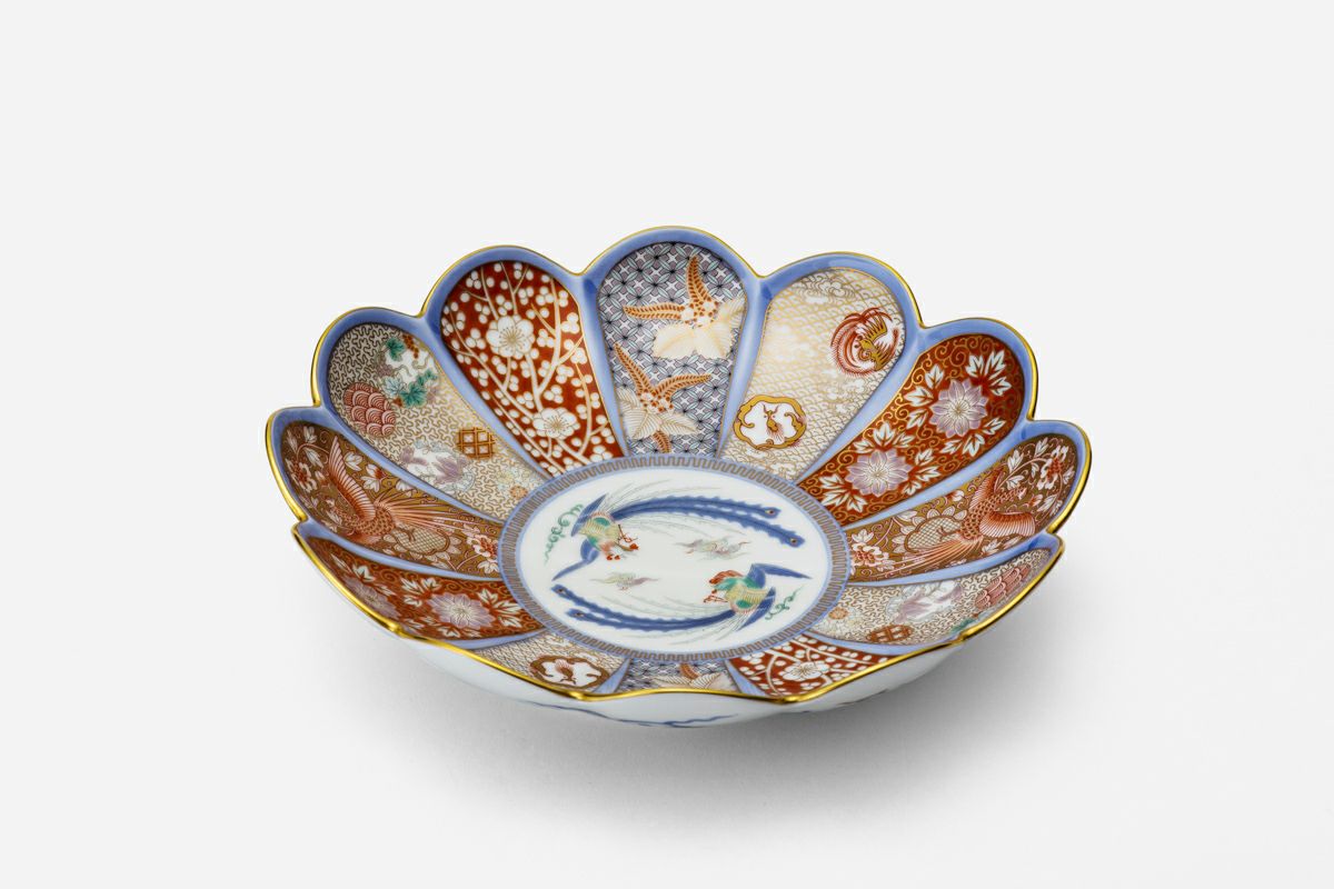 1699 深川製磁花柄中鉢8客16cm 金彩