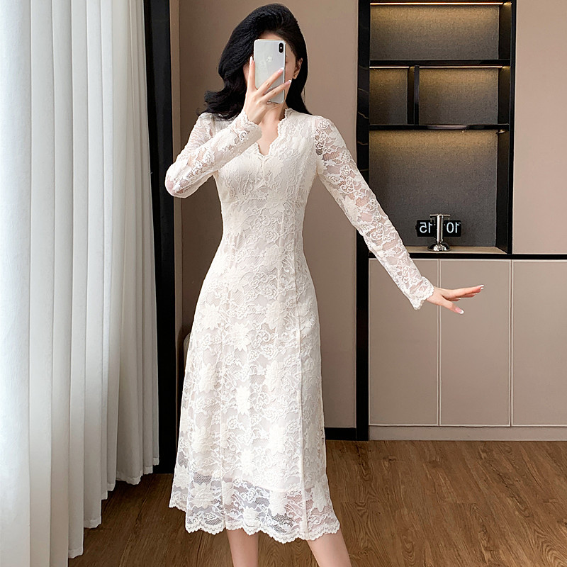 きれいめカジュアル 華やか総レース長袖ワンピース ワンピース|きれい