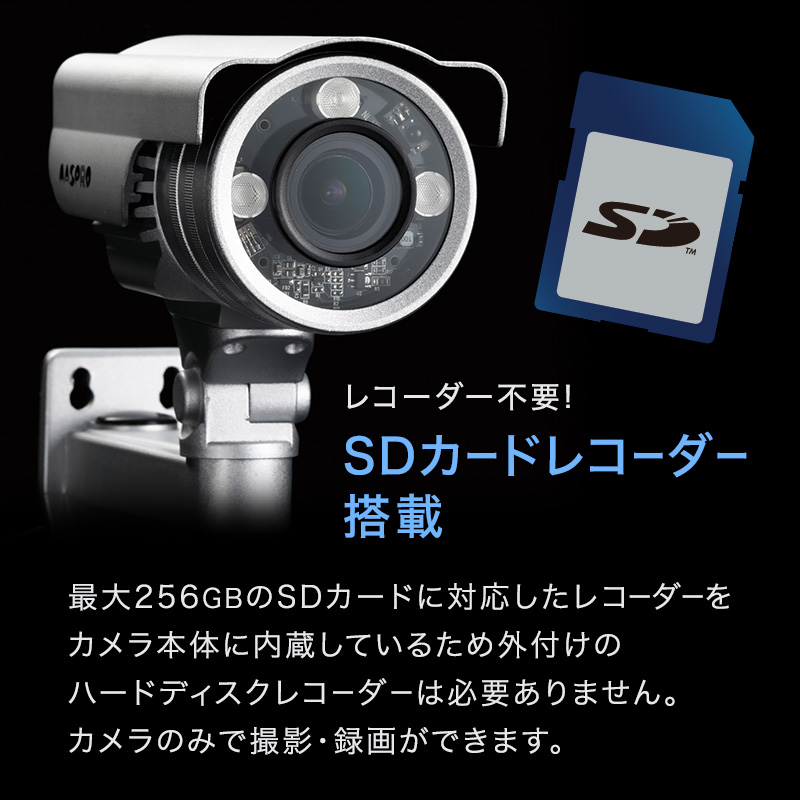 防犯カメラ 屋外 256GB SDカードレコーダー内蔵カメラ ASM03FHD 防犯