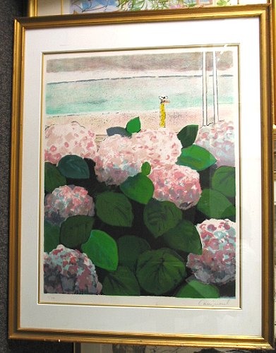 カシニョール「あじさいの咲く海岸」 額装画像 | 絵画 販売 買取 東京