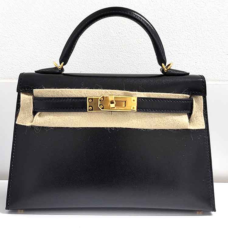 エルメス ミニケリー2 ブラック ボックスカーフ ゴールド金具 K刻印の