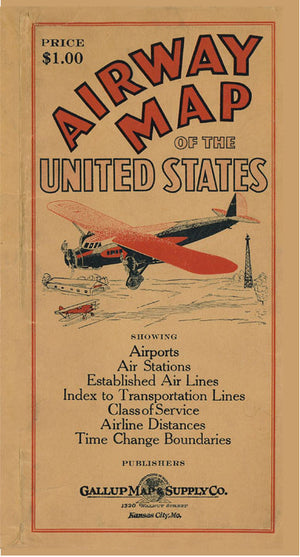1930s' Vintage Airway Map of the United States Map - Gallup Map