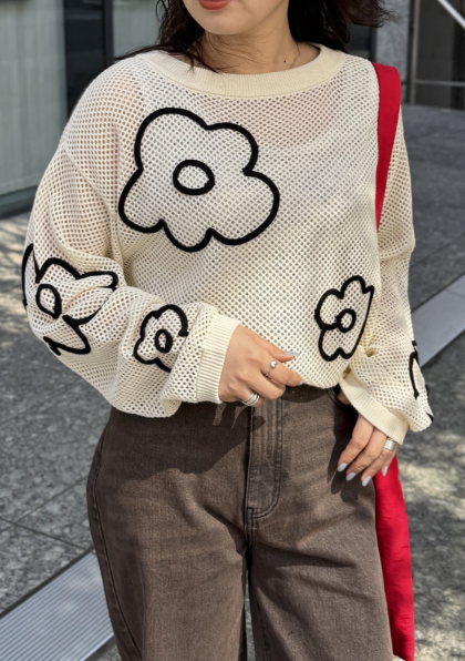 アウトレット限定商品】CPCM コード刺繍花柄メッシュニット｜チャオ