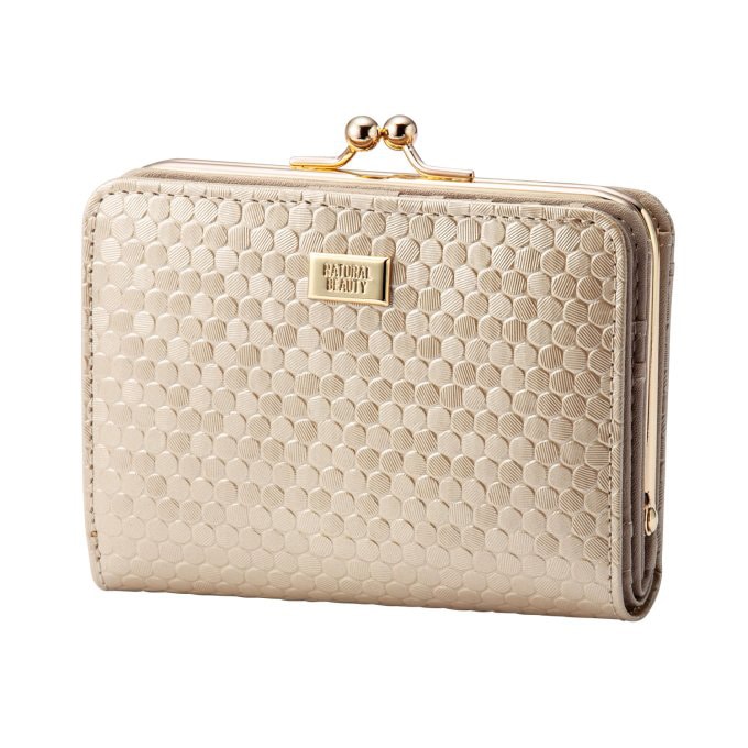 ナチュラルビューティー ドット型押し折財布(ゴールド)【eGift