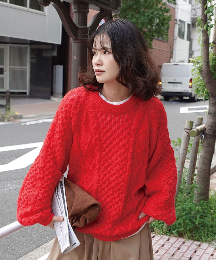 ボリュームスリーブケーブルニット | TOPS,ニット | LOWY BY CORNERS