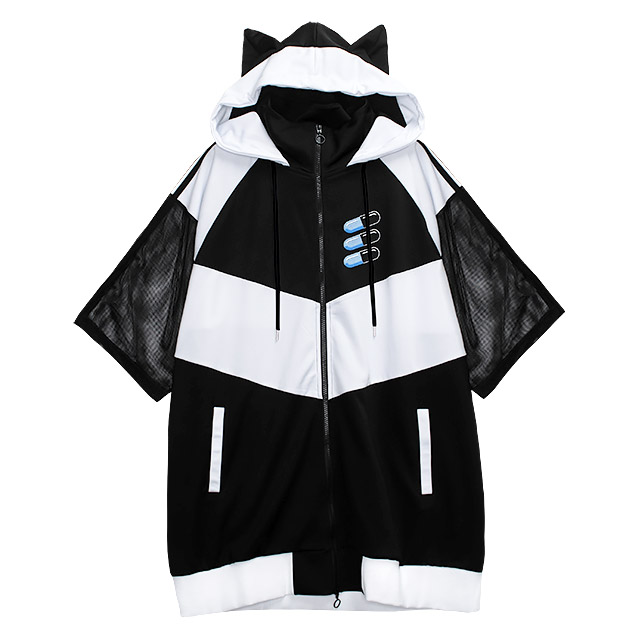 猫耳カプセル 袖メッシュジャージパーカー【BLACK×WHITE】｜LISTEN