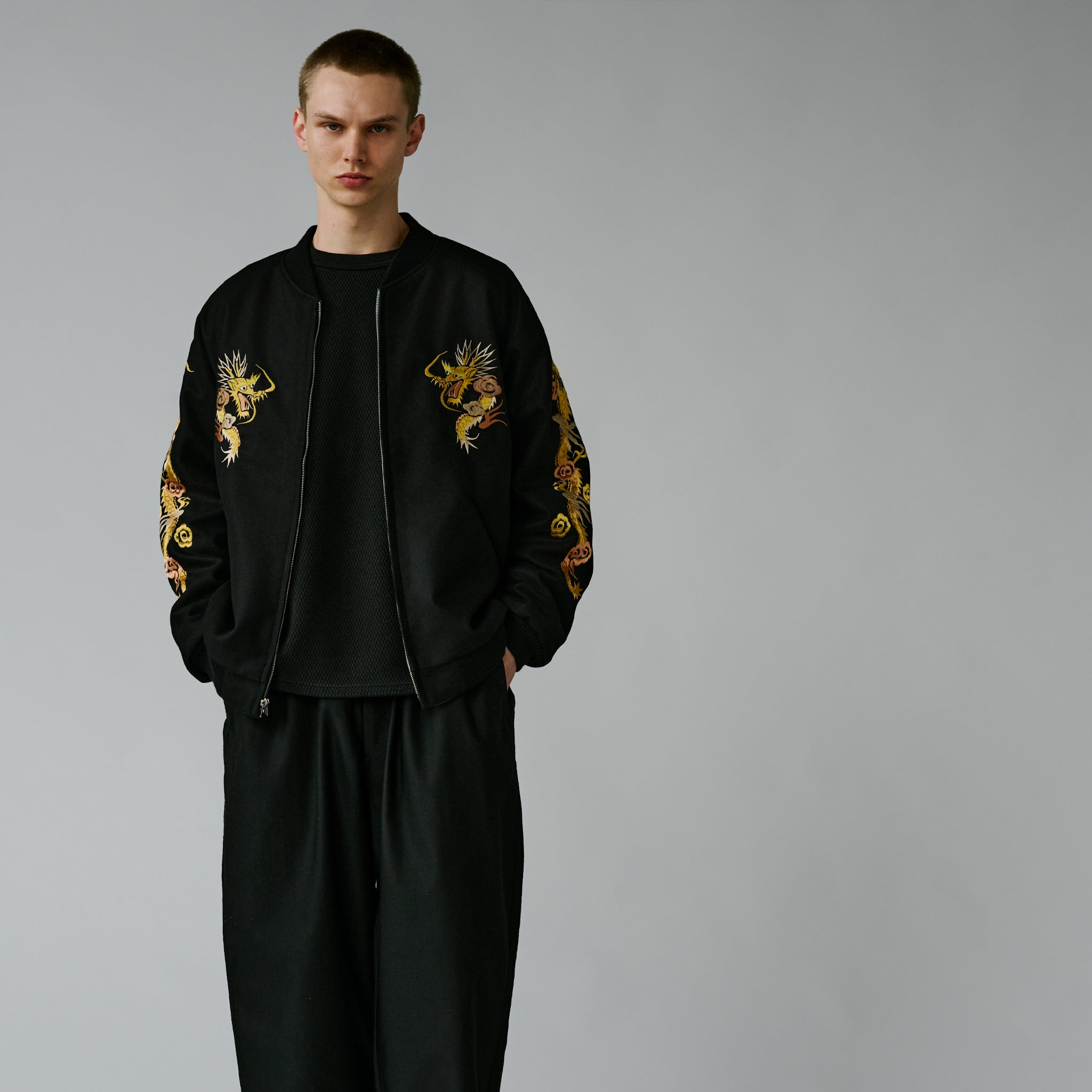 GL15725 / WOOL MELTON×ACETATE SOUVENIR JACKET 