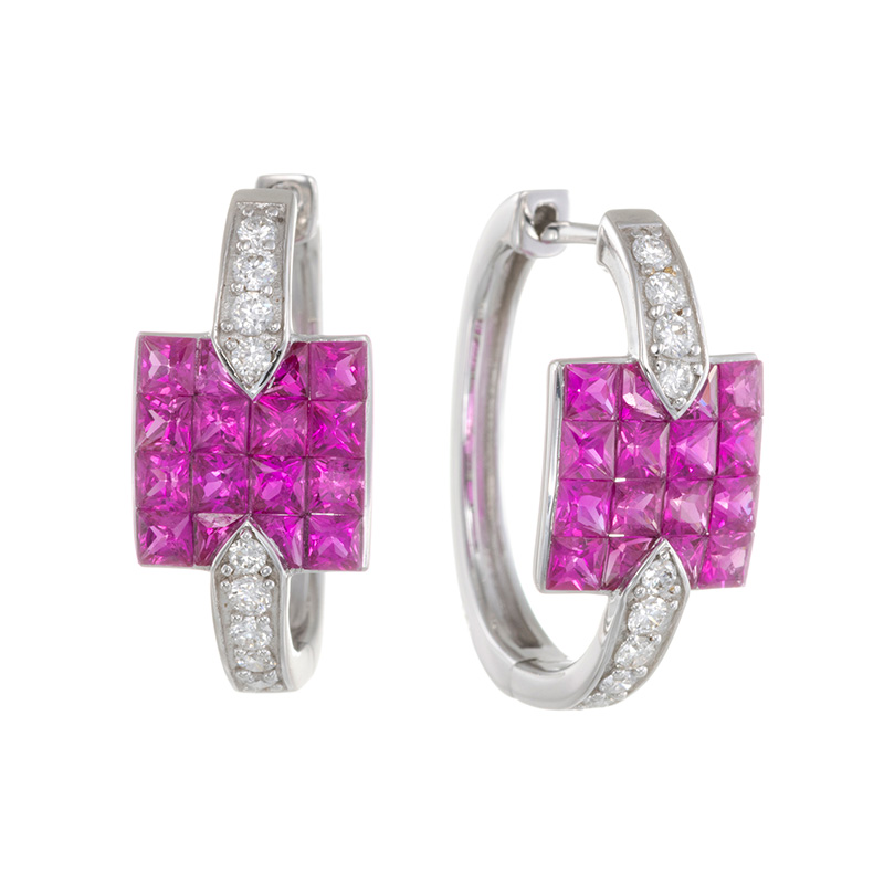 K18WG ルビー ダイヤ ミステリーセッティング ピアス RB 約1.90ct D 約