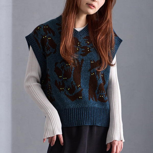 NYW015【NYANDER KNIT/ニャンダーニット】 NIGHT CAT JQ VEST 【公式