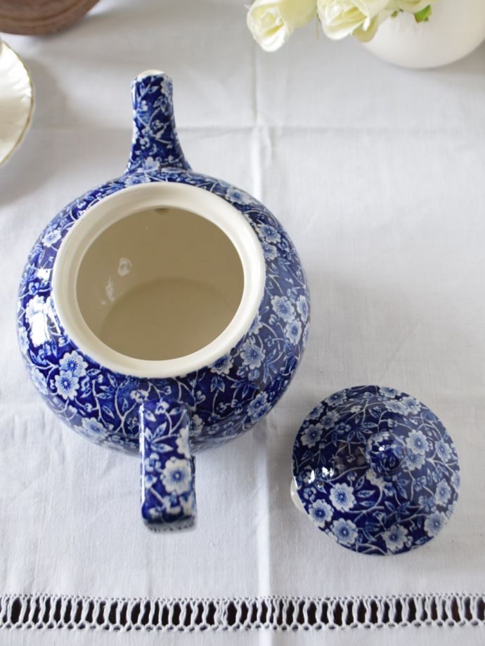 英国バーレイ社の食器、ブルーキャリコのティーポットL（1.1L）(n1-410