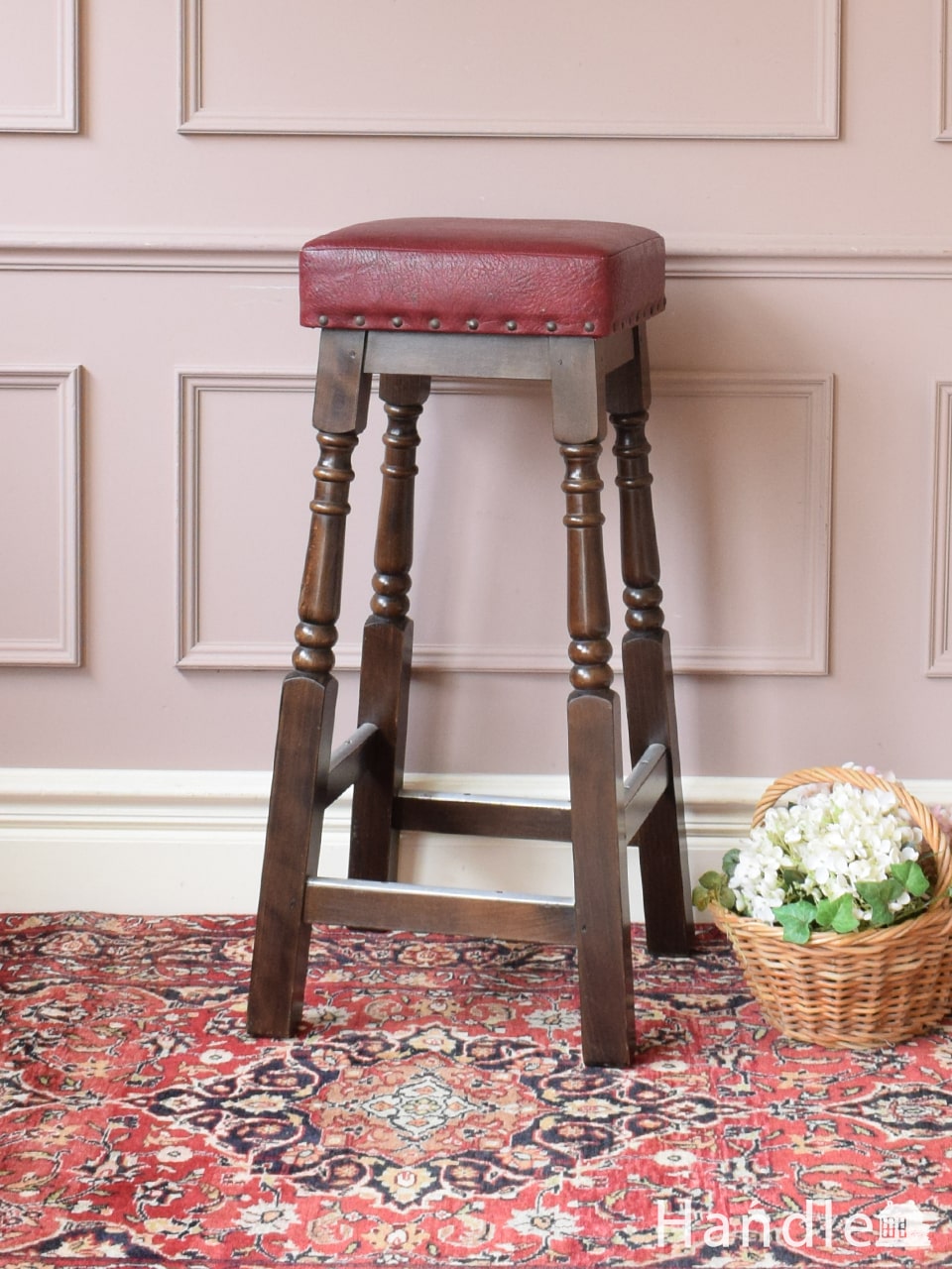 ブルーペイントのアンティークハイススツール(d-830-c)｜アンティーク