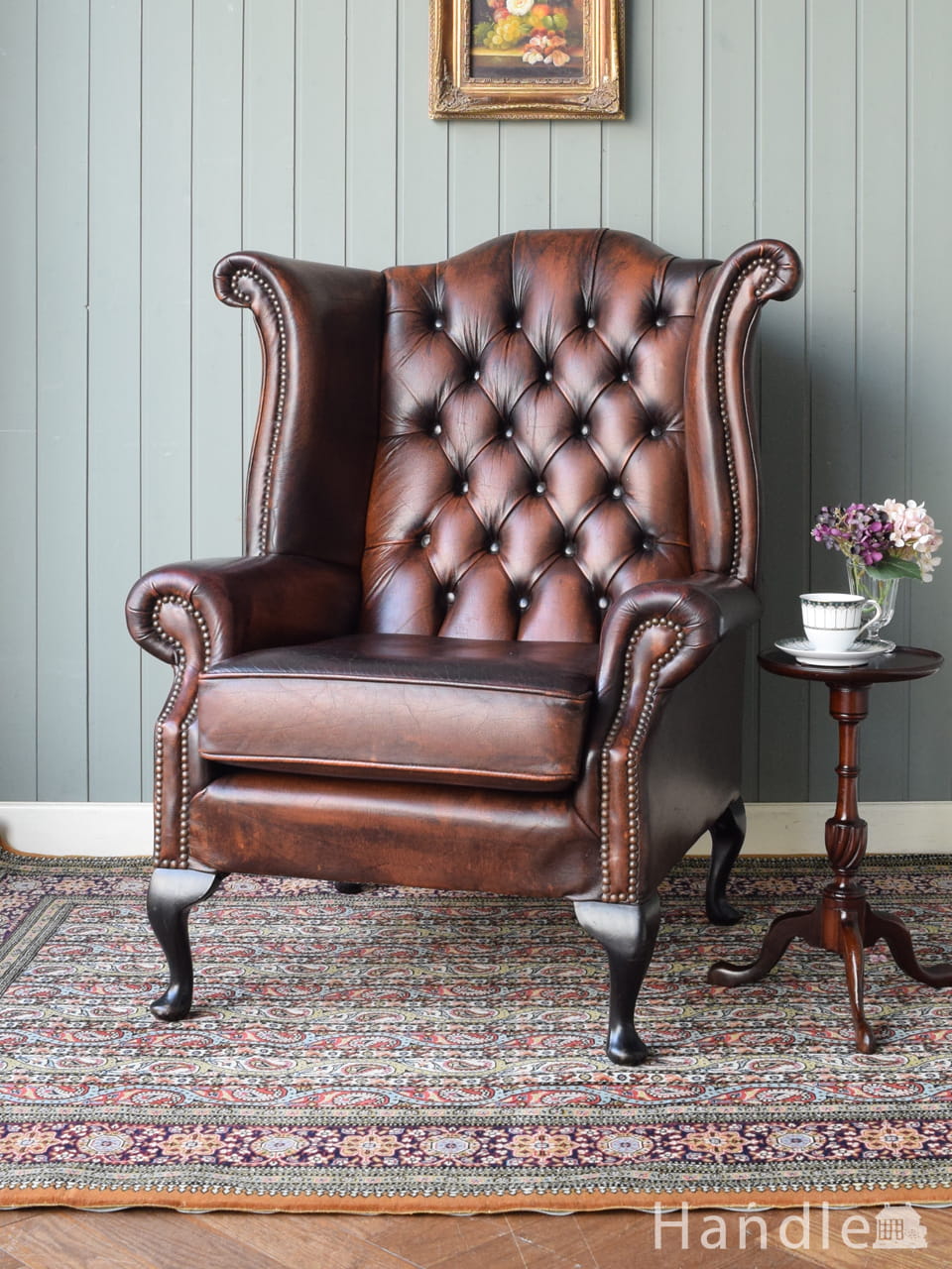 アンティークのパーソナルチェア、マホガニー材の優雅なアームチェア(q