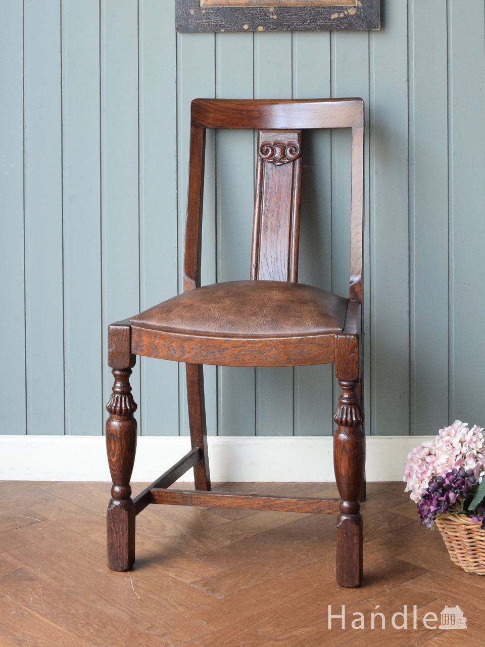 英国のバルボスレッグのダイニングチェア、アンティークのオークチェア