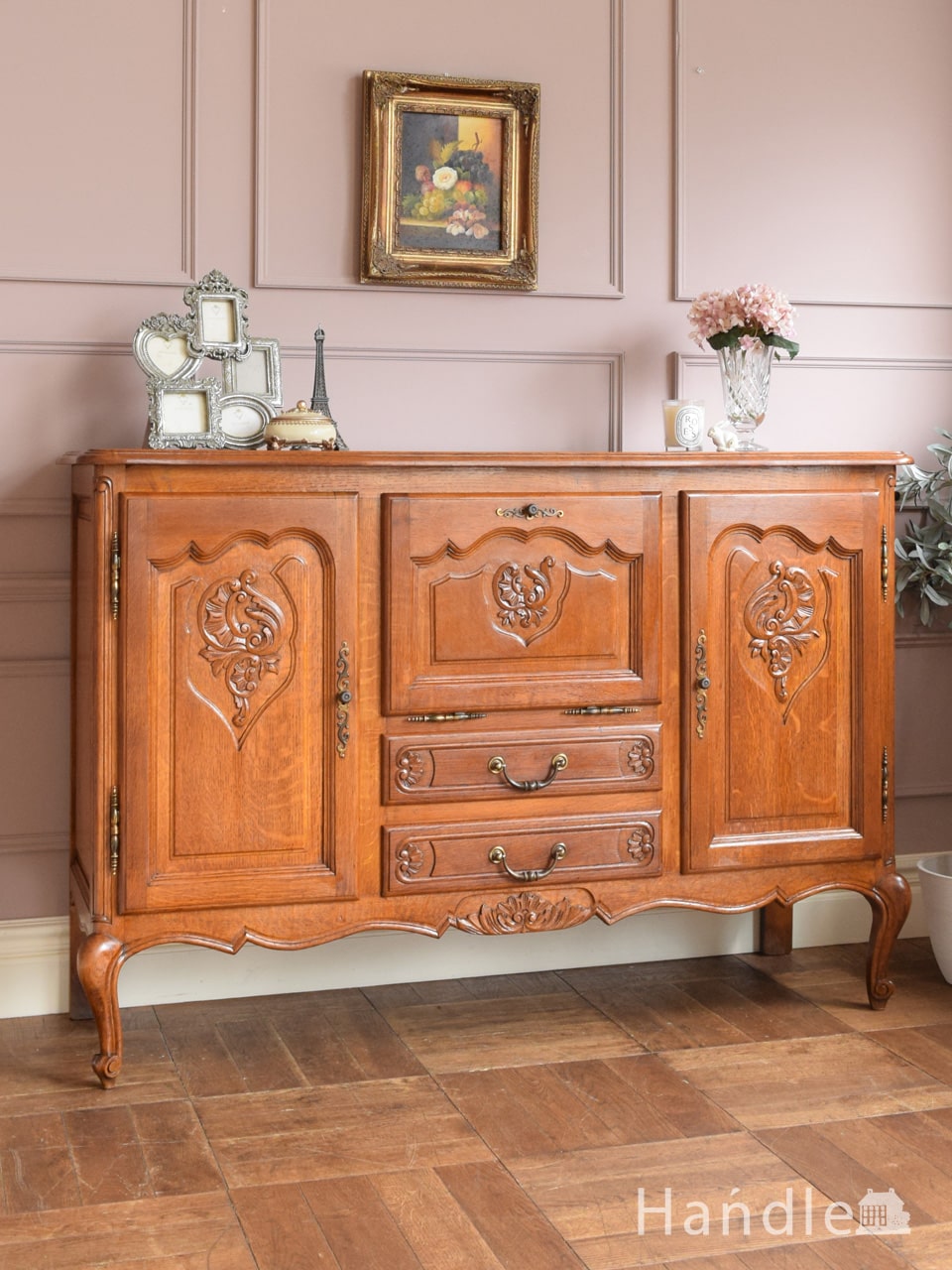 送料込】アンティーク家具 猫足 木製チェスト サイドボード 象嵌 英国