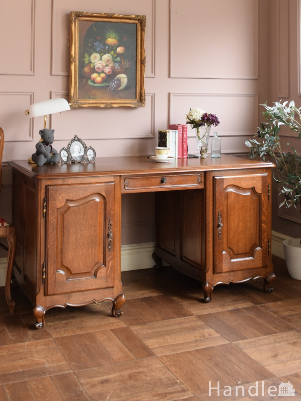 フランスから届いたアンティークデスク、両面使える美しいプレジデント