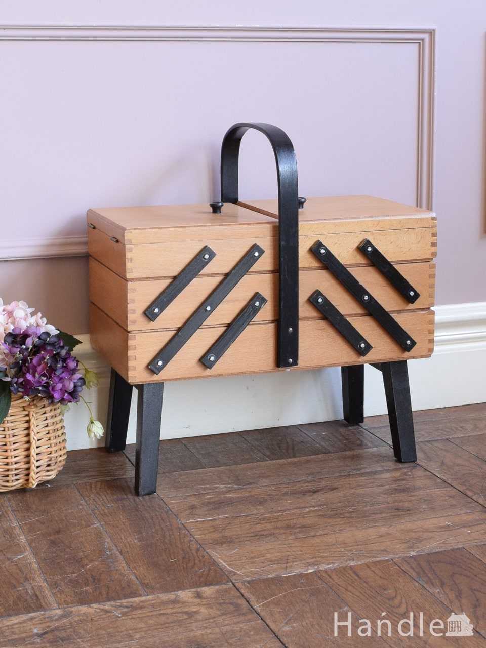 フランスアンティーク◇木製ソーイングテーブル/裁縫箱/机/化粧台(90-2