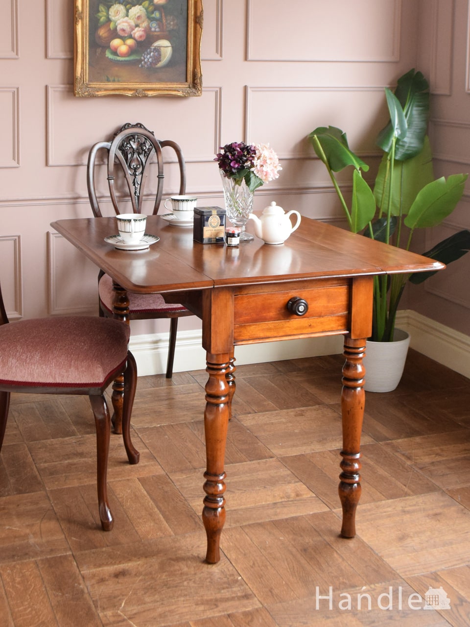 英国アンティークの伸長式テーブル、バーチ材のペンブロークテーブル(m