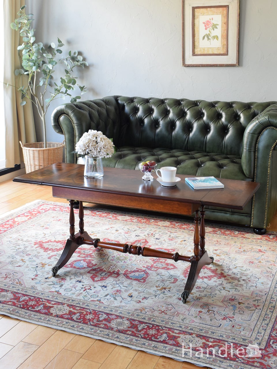 英国アンティーク伸長式のローテーブル、マホガニー材のペンブローク