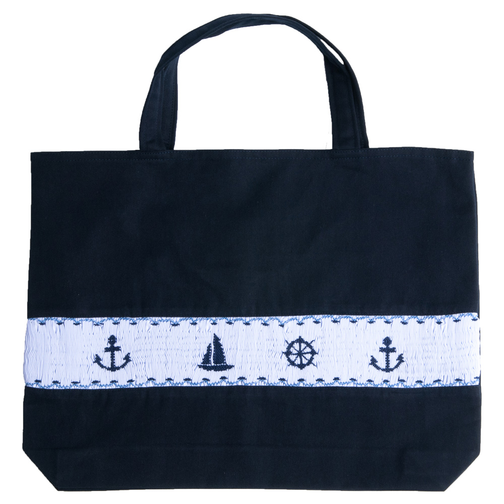 レッスン 手刺繍 スモッキング レッスンバッグ マチつき 紺色 布製