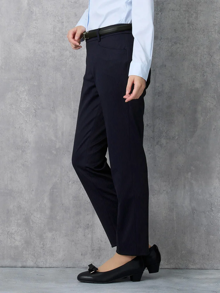 ウォッシャブル】パンツ ストレート ニット ストレッチ ネイビー