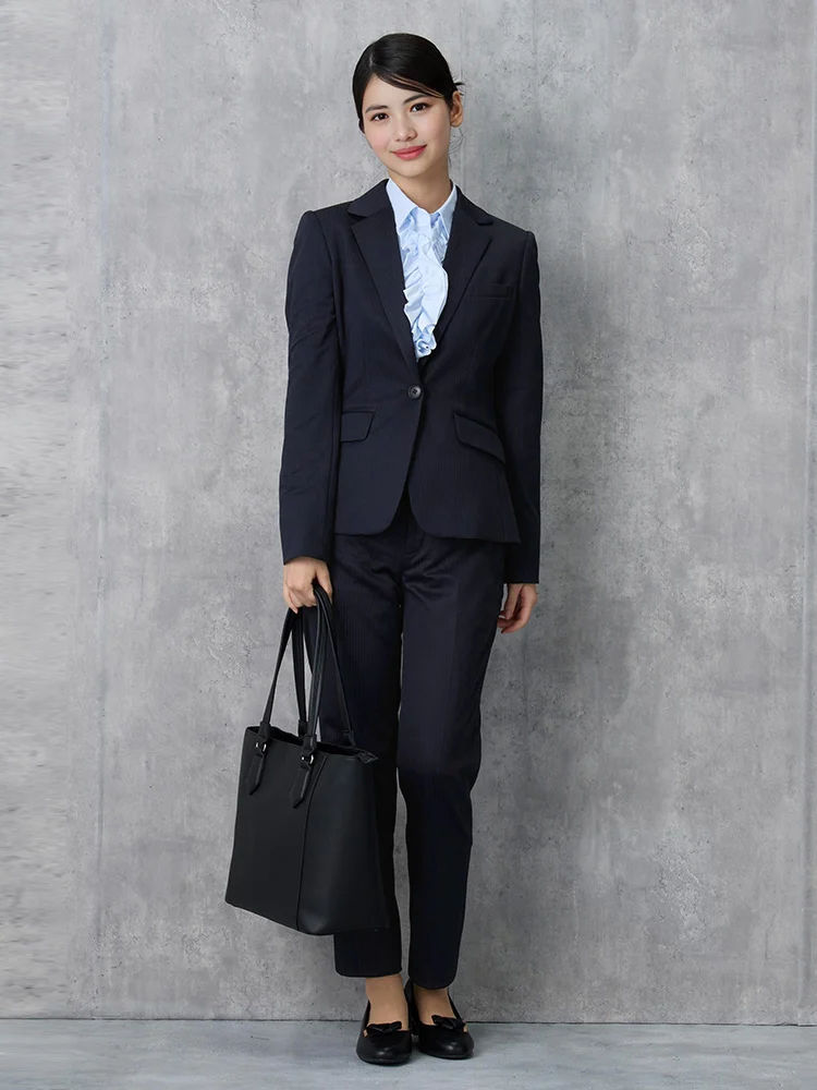 ウォッシャブル】パンツ ストレート ニット ストレッチ ネイビー