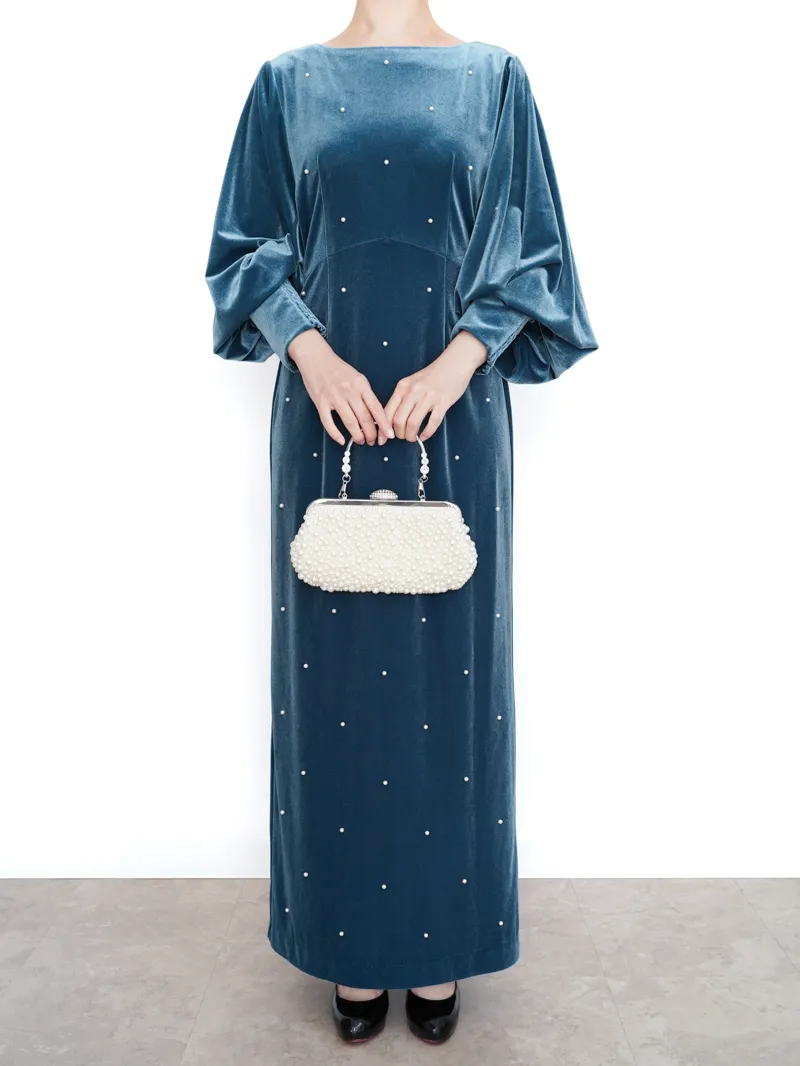 Ameri VINTAGE（アメリ ヴィンテージ）BACK OPEN PEARL VELOUR DRESS
